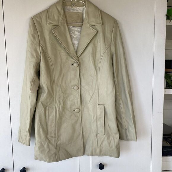 Bonus Italian Fashion Genuine Leather Cream Coat Size Small - Picture 6 of 13